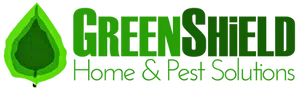 GreenShield Home & Pest Solutions logo featuring a dark green leaf icon and bold two-tone green text